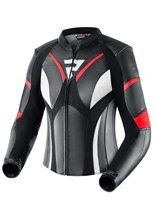 Kurtka motocyklowa damska skórzana Rebelhorn Rebel czarno-biało-fluo czerwona