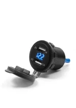 Podwójne gniazdo USB z podświetleniem i woltomierzem Biketec mocowane do kierownicy czarne