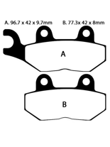 Klocki hamulcowe EBC FA214/2 A. 96.7 x 42 x 9.7mm B. 77.3 x 42 x 8mm