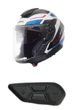 Zestaw: Kask otwarty Schuberth J2 Sigma czarno-biało-niebieski + dedykowany interkom motocyklowy