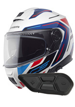Zestaw: kask szczękowy Schuberth C5 Omega biało-niebiesko-czerwony + dedykowany interkom motocyklowy