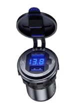 Podwójne gniazdo USB QC 3.0 z woltomierzem Biketec mocowane na owiewkę lub kierownicę czarne