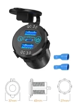 Potrójne Gniazdo USB (2 x QC 3.0 + 1 x Typ C PD) Biketec mocowane do owiewki lub kierownicy czarne