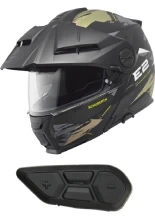 Zestaw: Kask szczękowy Schuberth E2 Trail czarno-zielony połysk + dedykowany interkom motocyklowy