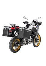 Zestaw: kufry boczne z anodowanego aluminium czarne Zega Pro + stelaże srebrne Touratech BMW F850GS/ Adventure/ F750GS/ F900GS Adventure/ F800GS (24-) (38+45L)