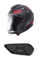 Zestaw: Kask otwarty Schuberth J2 Sigma czarno-szaro-czerwony + dedykowany interkom motocyklowy