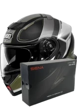Zestaw: kask szczękowy Shoei Neotec 3 Sharpen TC-11 czarno-zielony + dedykowany interkom motocyklowy Sena SRL 3