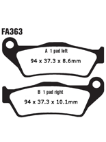 Klocki hamulcowe EBC FA363V A. 94 x 37.6 x 8.6mm B. 94 x 37.3 x 10.1mm NA TYŁ