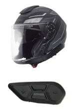Zestaw: Kask otwarty Schuberth J2 Sigma czarno-szary  + dedykowany interkom motocyklowy