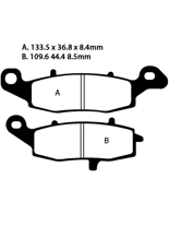 Klocki hamulcowe EBC FA229 A. 133.5 x 36.8 x 8.4mm B. 109.6 x 44.4 x 8.5mm NA LEWY PRZÓD
