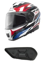 Zestaw: Kask integralny Schuberth S3 Thunder czarno-czerowono-niebieski połysk + dedykowany interkom motocyklowy