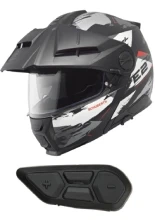 Zestaw: Kask szczękowy Schuberth E2 Trail czarno-szaro-biały matowy + dedykowany interkom motocyklowy