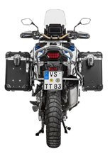 Zestaw: kufry boczne z anodowanego aluminium czarne Zega Evo X + stelaże srebne Touratech Honda CRF1100L Africa Twin (22-)/ Adventure Sports (2 x 38L)