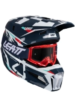 Kask enduro Leatt Moto 3.5 z goglami niebiesko-biało-czerwonymi