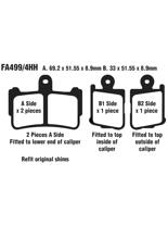 Klocki hamulcowe EBC FA499/4HH A. 69.2 x 51.55 x 8.9mm B. 33 x 51.55 x 8.9mm na przód.