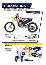 Komplet plastików i naklejek UFO Patriot do Husqvarny TC 125/250 (19-), FC 250/350/450 (19-) biało-niebieski