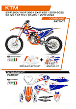 Komplet plastików i naklejek UFO Patriot do KTM SX/SXF 125/150/250/350/450 (19-) biało-niebieski