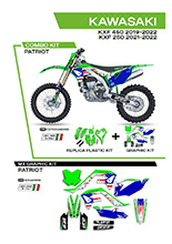 Komplet plastików i naklejek UFO Patriot do Kawasaki KXF 250 (21-), KXF 450 (19-) zielono-niebieski