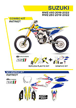 Komplet plastików i naklejek UFO Patriot do Suzuki RMZ 250 (19-), RMZ 450 (18-) żółto-biało-czarny