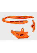 Komplet ślizg+prowadnica łańcucha UFO do KTM SX 125/250, XS-F 250/450 (07-10), SX 144/150, EXC 125/200/250/300, EXC-F 450 (08-10) pomarańczowy