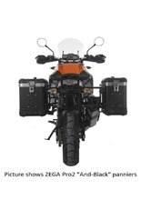 Zestaw: kufry boczne z anodowanego aluminium czarne Zega Pro + stelaże czarne Touratech KTM 1050 Adventure/ 1090 Adventure/ 1290 Super Adventure (-20)/1190 Adventure/R (31+38L)